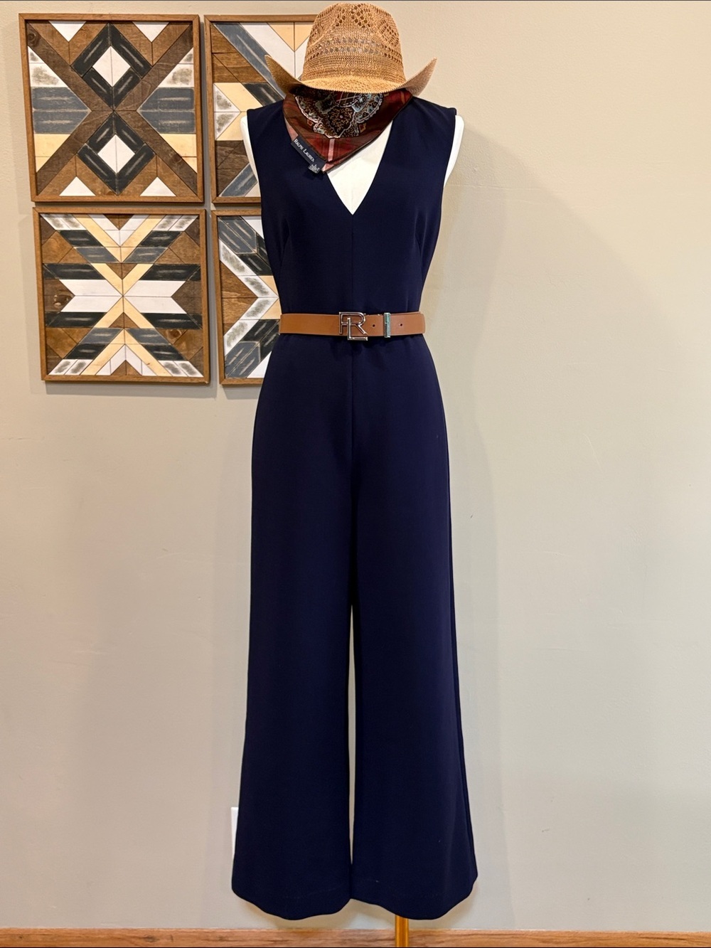 Ralph Lauren Collection Navy V-Neck Wide-Leg Sleeveless Jumpsuit Romper size 0